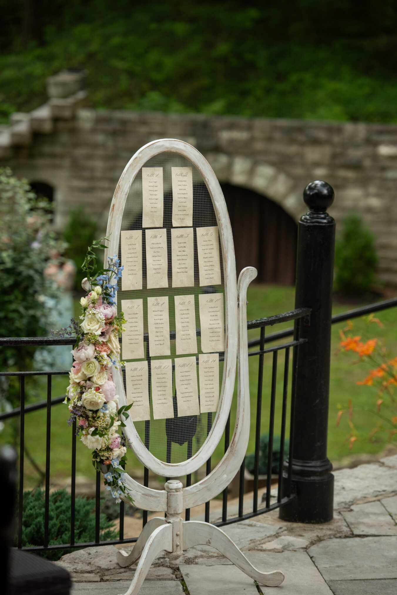 Wedding Seating chart with a floral spray.